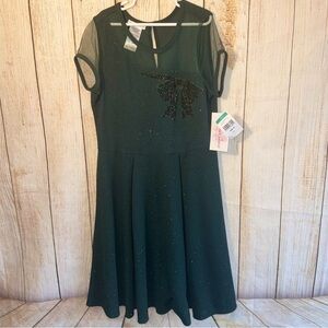 Bonnie Jean Glittery Emerald Dress with Bow appliqué, holiday dress​